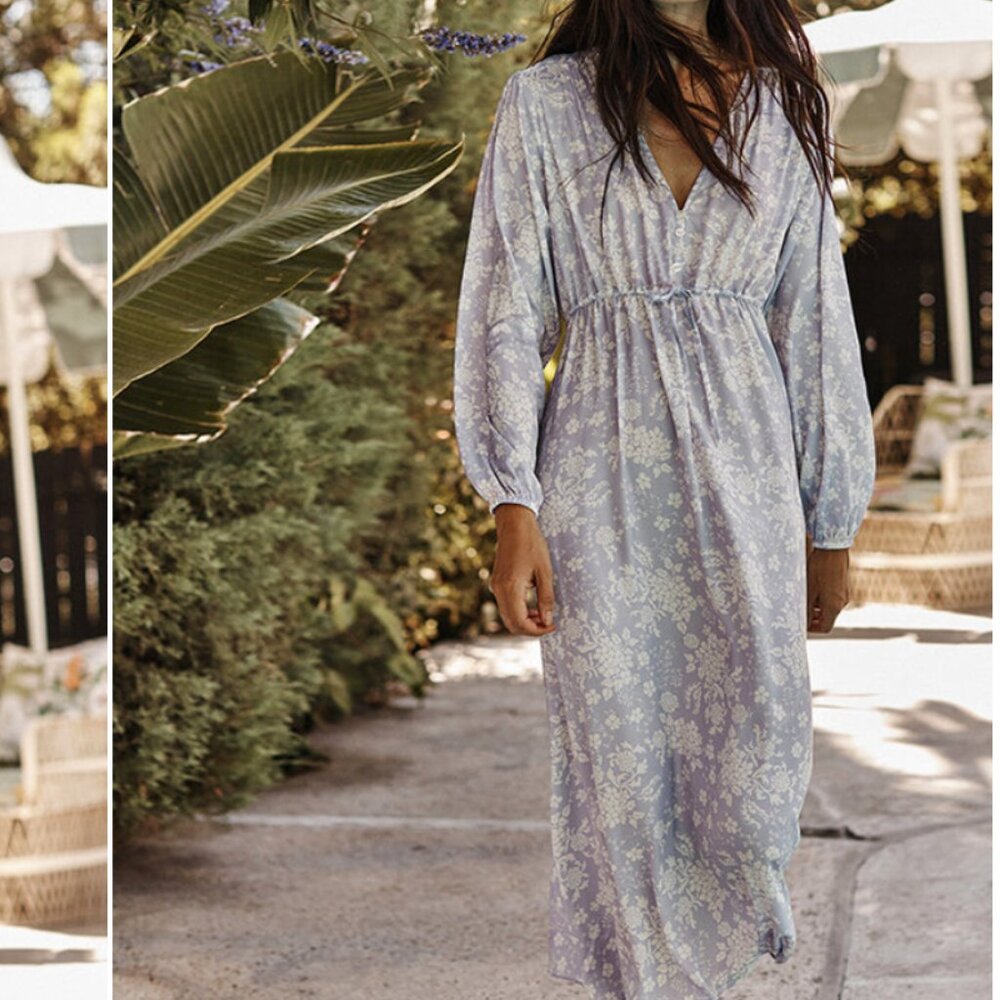 NWOT Summersalt The Cinched Waist Kaftan Dress‎ Women 1XL Lavender Floral Pastel